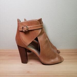 Vince Camuto 9.5‎ Venica Open Toe Heel Bootie Carmel Brown Leather Fall Staple